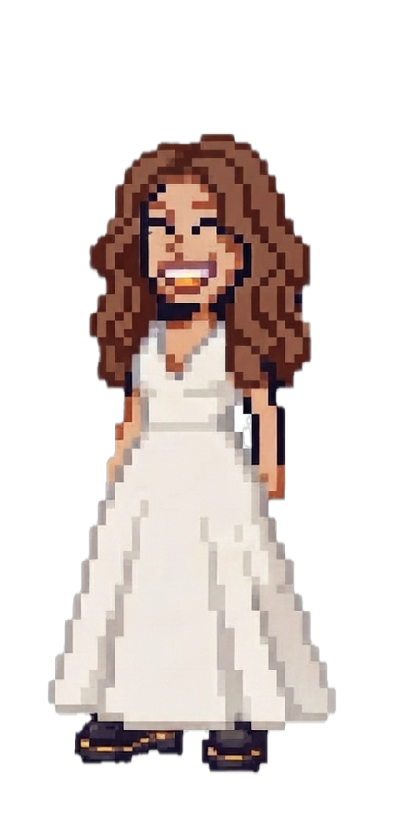 Pilar in her wedding dress, pixel art